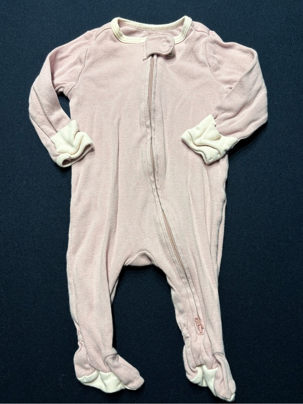 Cloud Island Pale Pink Footed One-Piece with Cream Accents- 0-3M